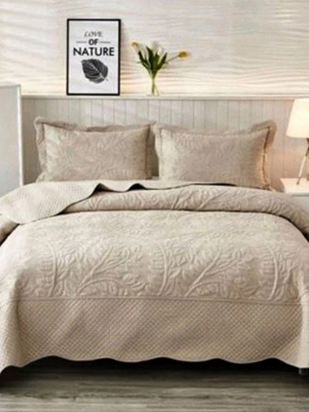 *QUILT ONLY* MarCielo Queen Cotton Oversized Quilt in Natural Beige